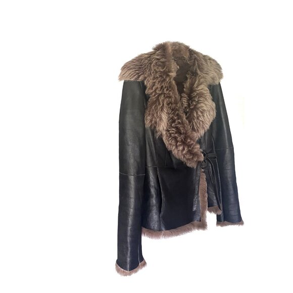 Hugo Boss Black Lambskin Bomber Jacket w/ Shearling Fur – Size 8 - Picture 4 of 16